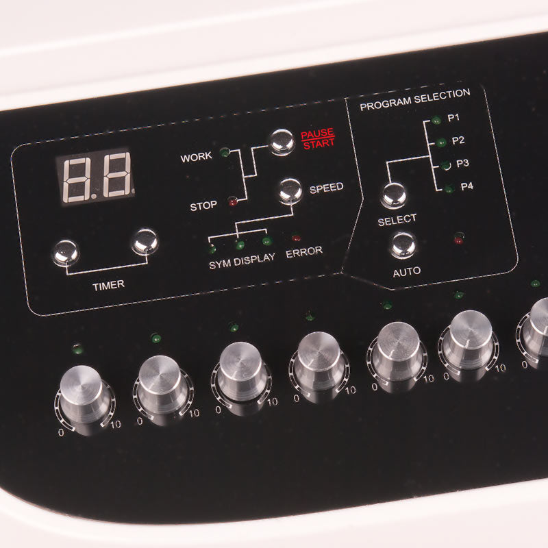 Electrostimulation device BR-2003 by Beauty System showing control panel and electrode pads on a white background.
