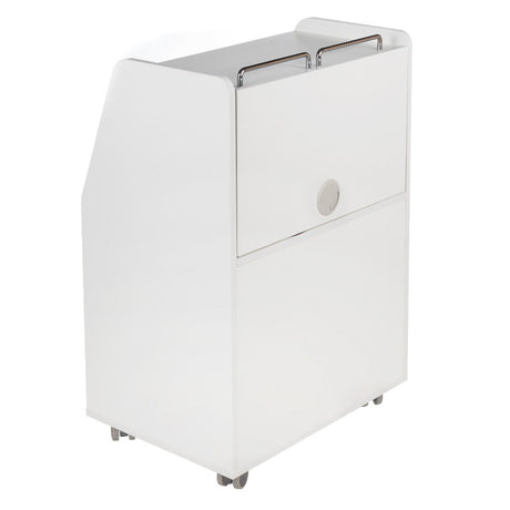 White Beauty System cosmetic cabinet BD-T601 with multiple compartments and sleek design, shown with open doors revealing storage space.