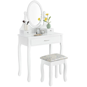 White LENA Vanity with 3 drawers mirror + stool - BVShop