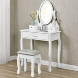 White LENA Vanity with 3 drawers mirror + stool - BVShop