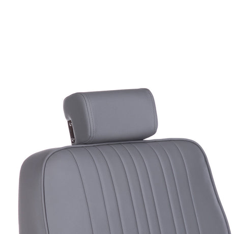 Light gray Barber Chair HOMER BH-31237 by Beauty System with padded seat and backrest, armrests, and adjustable height features.
