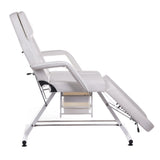 White cosmetic chair with built-in troughs, model BW-262A from Beauty System, featuring adjustable seating and sleek design.