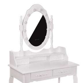 White NINA Dressing Table with LED Mirror + Stool - BVShop