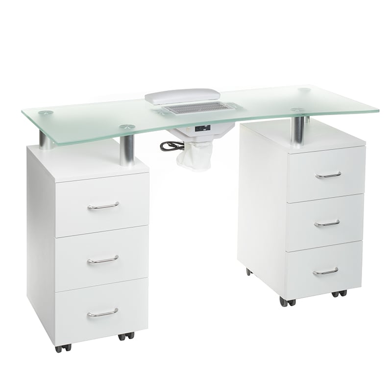 Manicure table with dust extractor hole BD-3425-1+O White - BVShop
