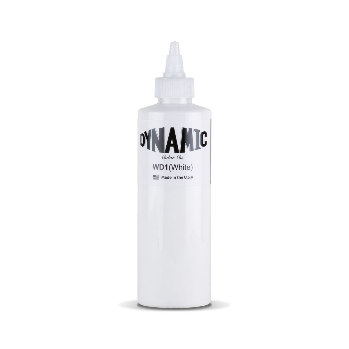 Dynamic white ink in 30ml and 240ml bottles, showing the 8oz bottle with white ink inside for art or printing projects.