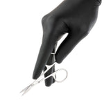 PhiBrows Stainless Steel Scissors & Tweezers — eyebrow scissors held in a gloved hand