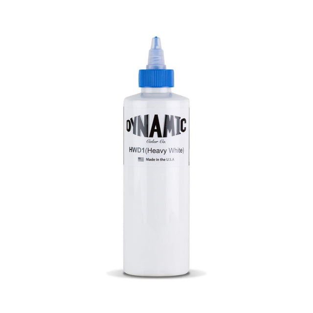 Dynamic Heavy White Ink 30ml bottle, professional tattoo ink with vibrant white pigment, displayed on a clean background.