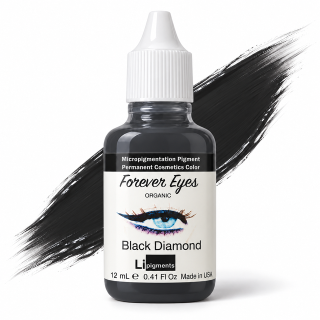 Li Pigments Forever Eyes Black Diamond Pigment 12ml - bottle with liquid pigment colour swipe
