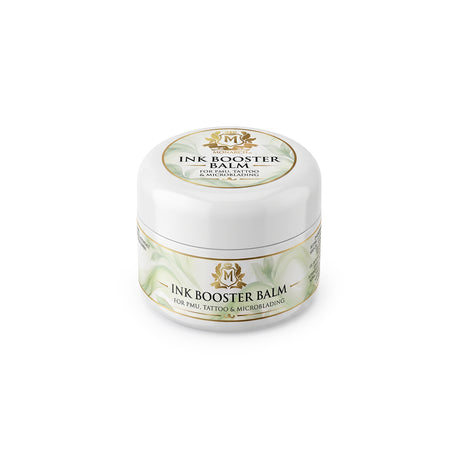 Skin Monarch Ink Booster Balm 30ml, angled view showing the lid and front label