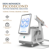 Skin Monarch Picosecond tattoo removal laser machine with 1500W power, featuring a sleek design and control panel for professional use.