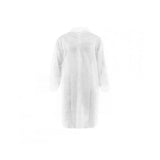 Disposable dressing gown with Velcro strip in XXL size, white medical gown from UNIGLOVES, shown with open front and long sleeves.