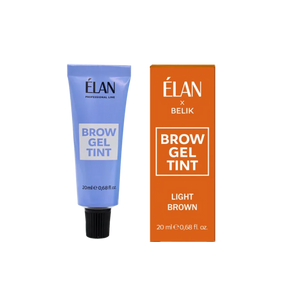 Elan Light Brown Brow Gel Tint in 20ml, showing the container with its light brown tint and applicator brush.