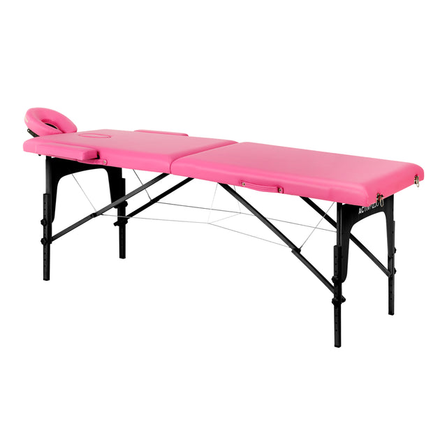 Folding massage table wooden Activ Fizjo comfort 2 segment pink black wood - BVShop