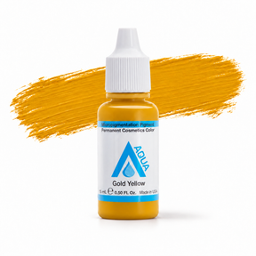 Li Pigments Aqua Gold Yellow 15ml – bottle with cyan Aqua label and golden yellow pigment brushstroke