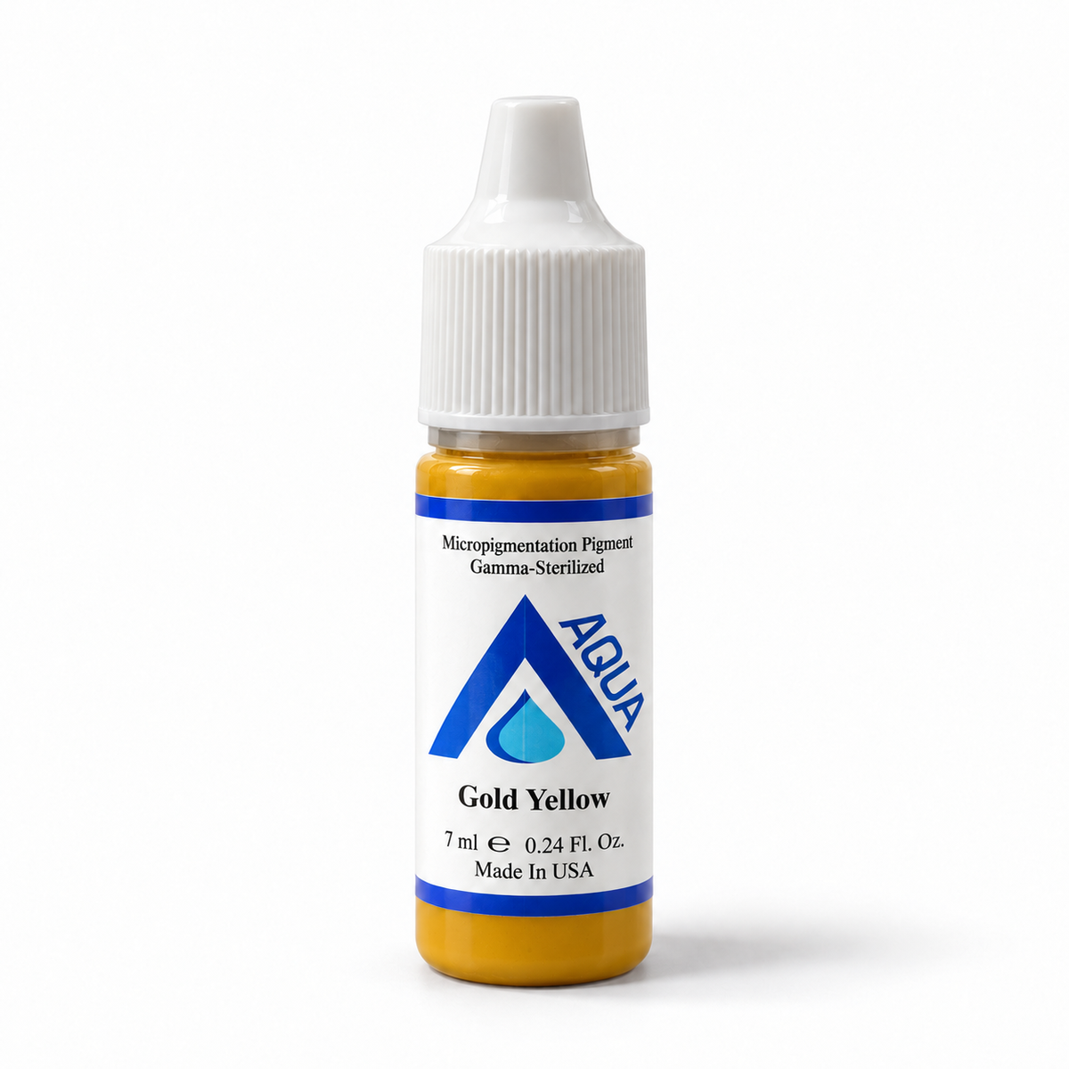 Li Pigments Aqua Gold Yellow 7ml – slender bottle with blue Aqua label on white background