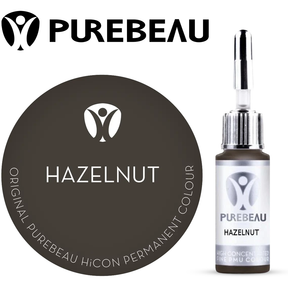 Purebeau Hazelnut 10ml HiCON eyebrow pigment bottle and colour swatch