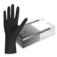 Black latex gloves by UNIGLOVES, showing a pair of fitted, disposable gloves suitable for medical or industrial use.